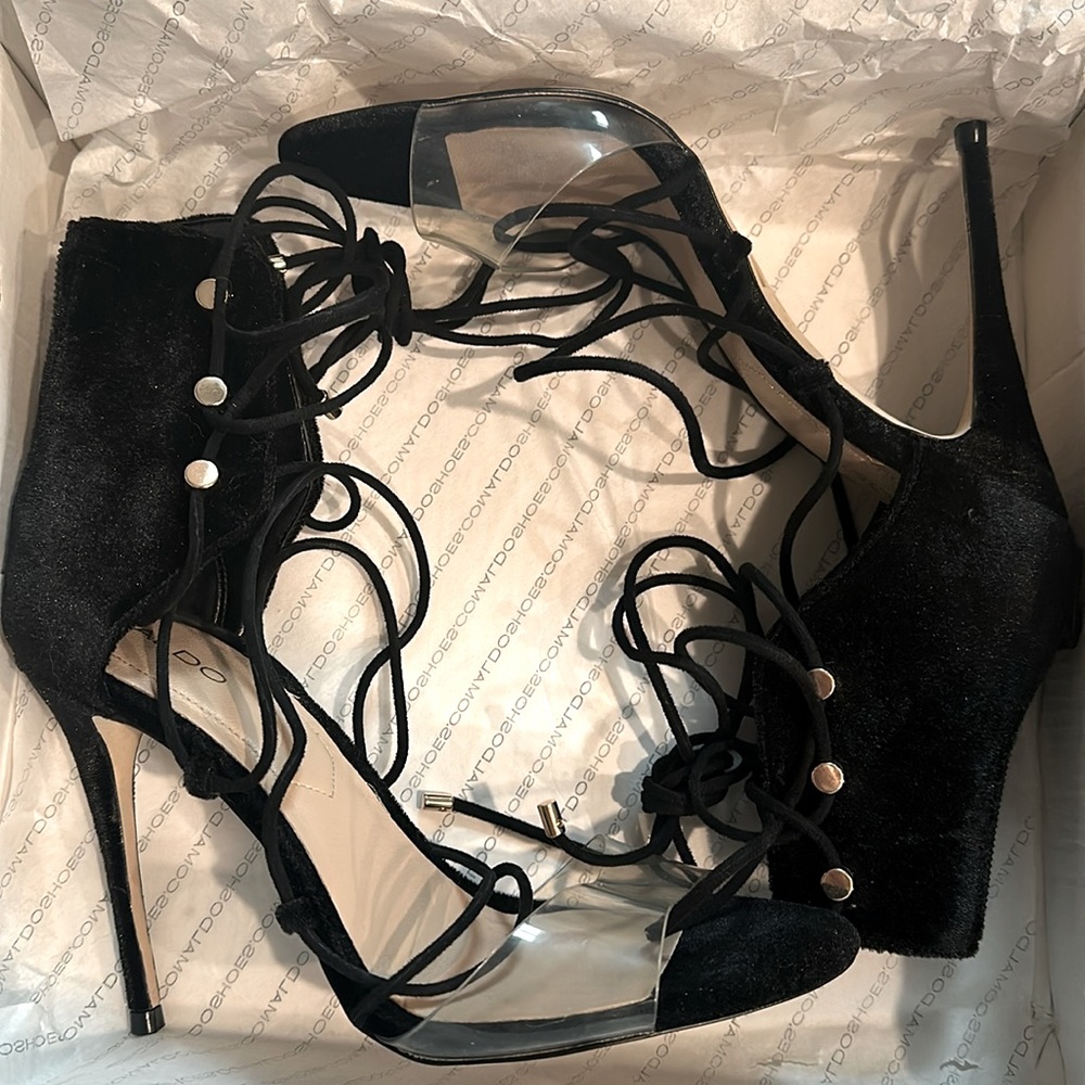 Aldo Somerly Lace Up Velvet heels - Picture 3 of 8